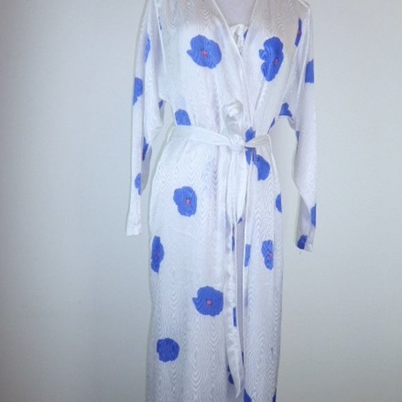 Givenchy NEIMAN MARCUS peignoir robe night gown blue floral slky set S M vintage - Picture 6 of 13